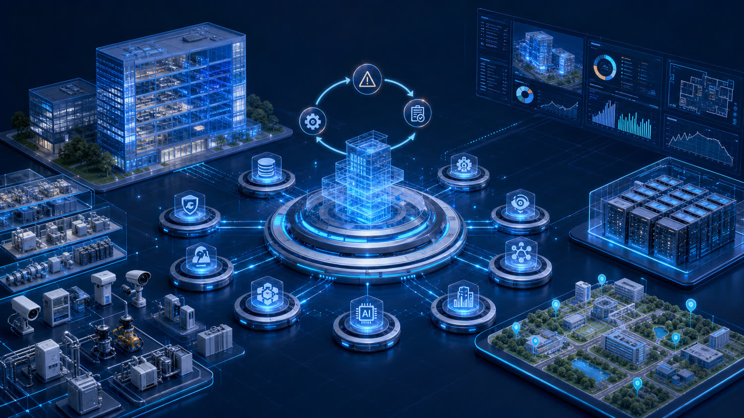 GH-IBMS 智慧建筑管理平台一套底座九大中心示意图
