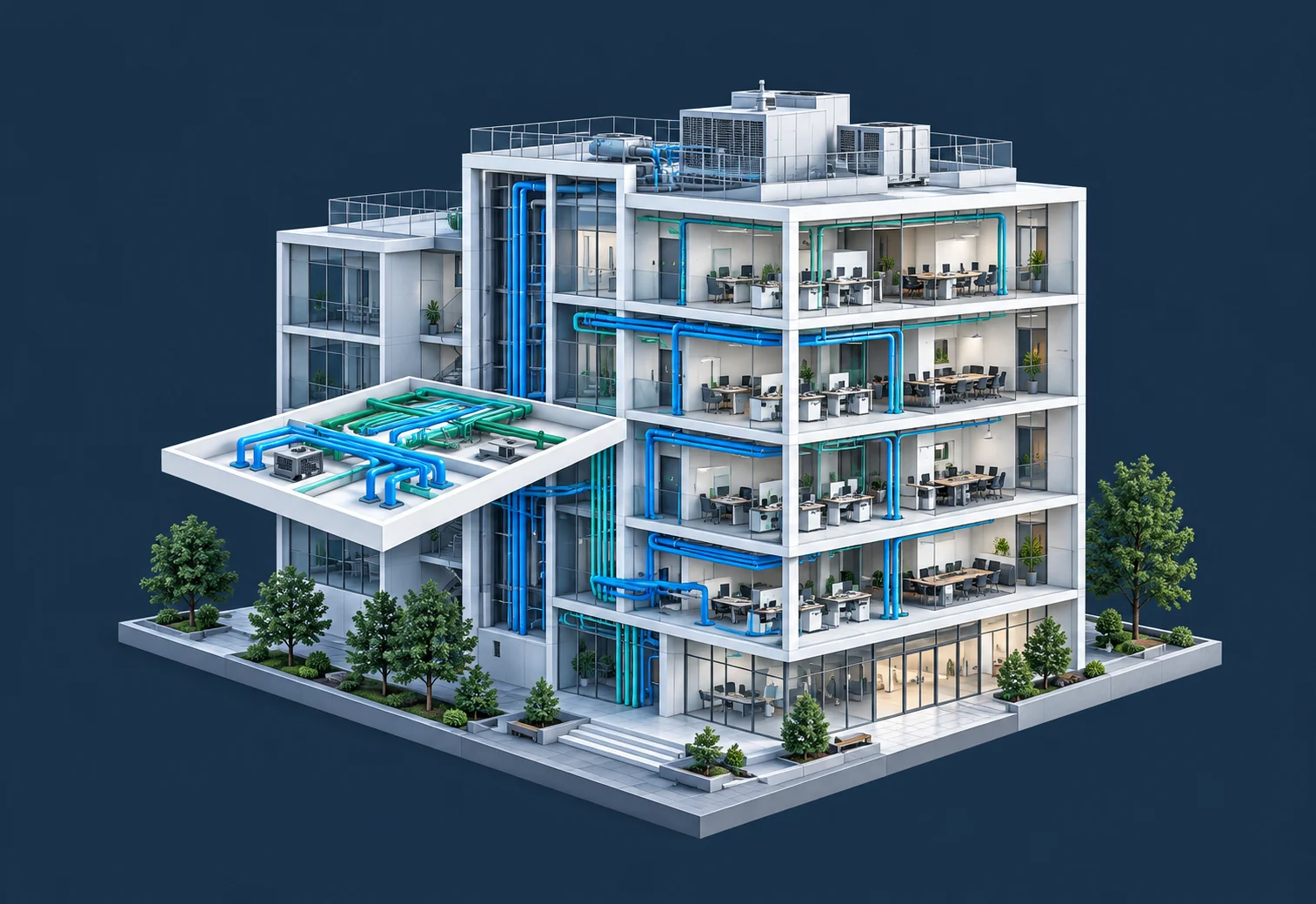建筑空间与机电管线的 BIM 运维概念示意图