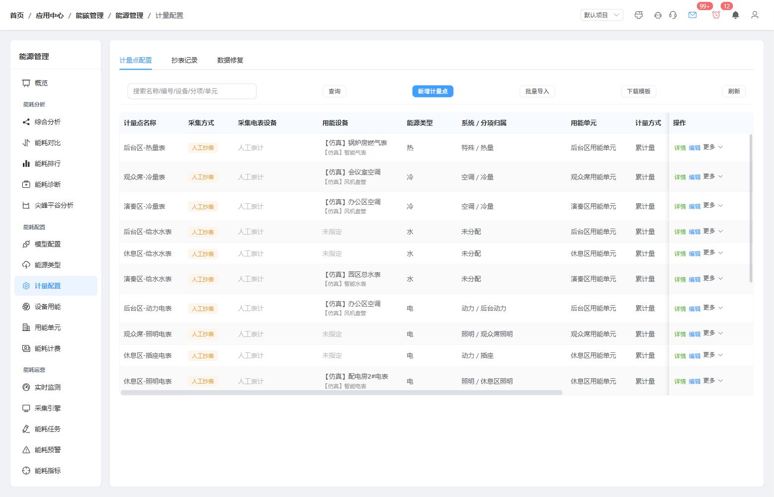 计量点与抄表管理,实际软件界面示例